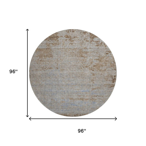 8' Taupe And Beige Abstract Washable Round Rug With UV Protection