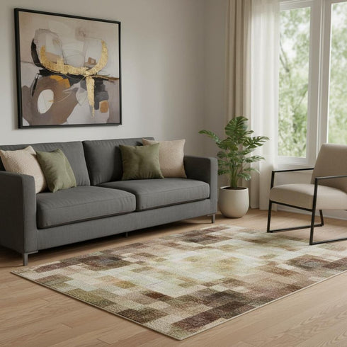 5' X 8' Brown And Beige Abstract Washable Area Rug With UV Protection