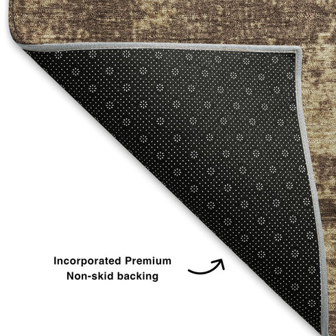 5' X 8' Brown And Beige Abstract Washable Area Rug With UV Protection