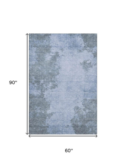 5' X 8' Blue And Gray Abstract Washable Area Rug With UV Protection