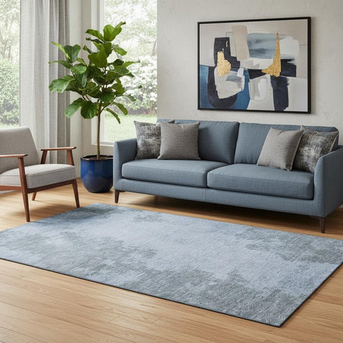 5' X 8' Blue And Gray Abstract Washable Area Rug With UV Protection