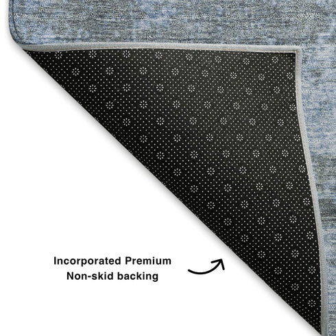 5' X 8' Blue And Gray Abstract Washable Area Rug With UV Protection