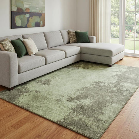 8' X 10' Olive Green And Beige Abstract Washable Area Rug With UV Protection