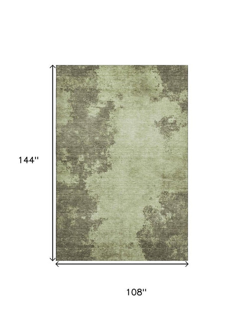 9' X 12' Olive Green And Beige Abstract Washable Area Rug With UV Protection