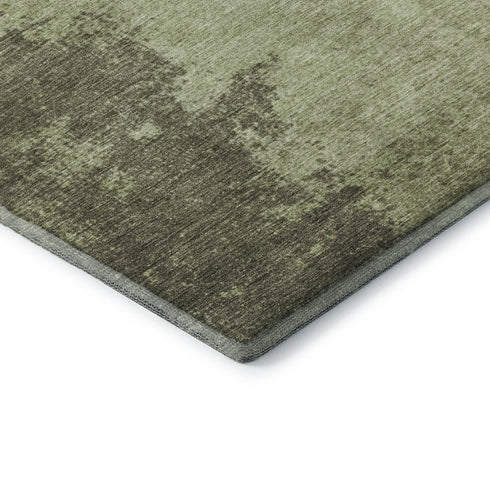9' X 12' Olive Green And Beige Abstract Washable Area Rug With UV Protection