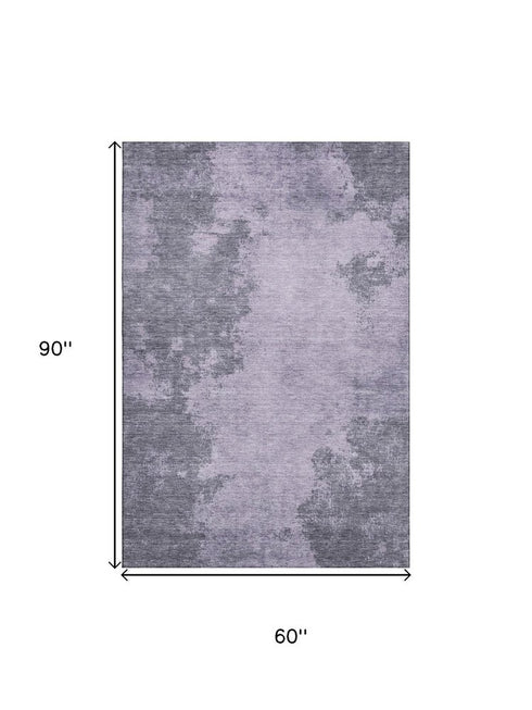 5' X 8' Purple And Gray Abstract Washable Area Rug With UV Protection