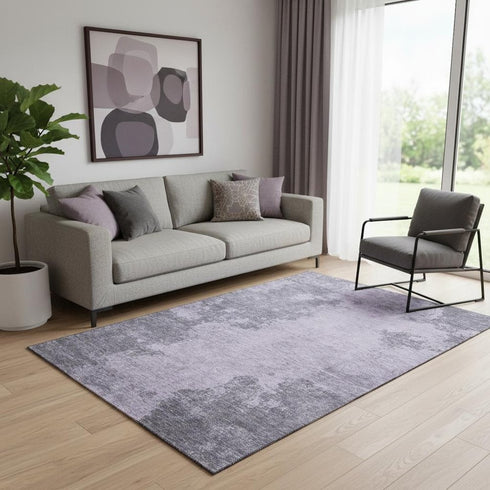 5' X 8' Purple And Gray Abstract Washable Area Rug With UV Protection