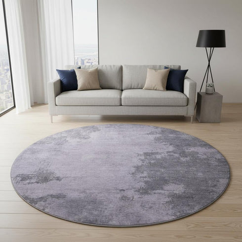 8' Purple And Gray Abstract Washable Round Rug With UV Protection