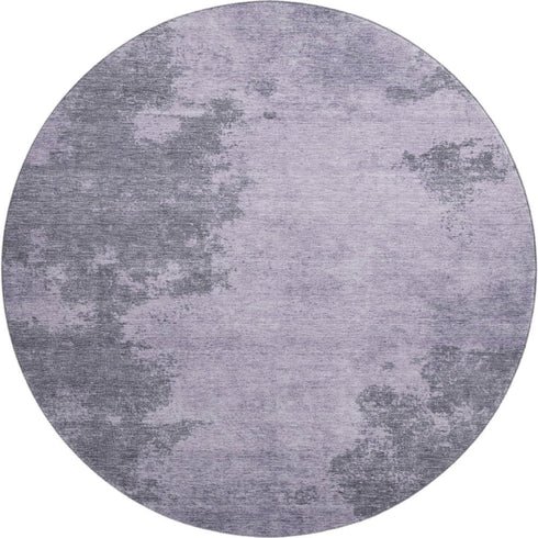 8' Purple And Gray Abstract Washable Round Rug With UV Protection