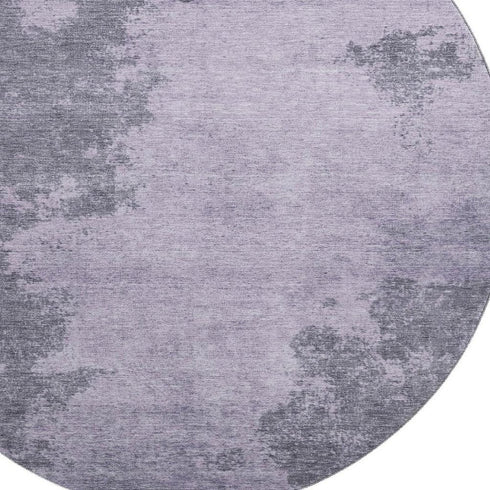 8' Purple And Gray Abstract Washable Round Rug With UV Protection