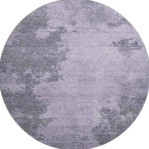 8' Purple And Gray Abstract Washable Round Rug With UV Protection