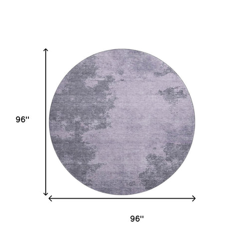 8' Purple And Gray Abstract Washable Round Rug With UV Protection