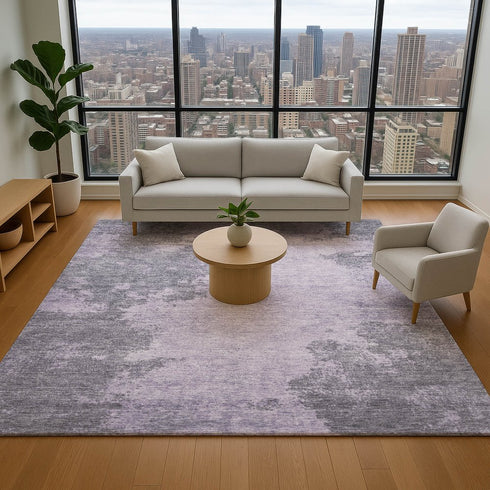 9' X 12' Purple And Gray Abstract Washable Area Rug With UV Protection