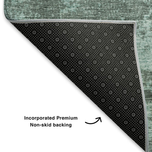 5' X 8' Teal And Gray Abstract Washable Area Rug With UV Protection