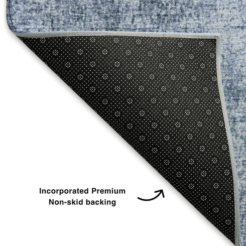 5' X 8' Blue And Sky Blue Abstract Washable Area Rug With UV Protection