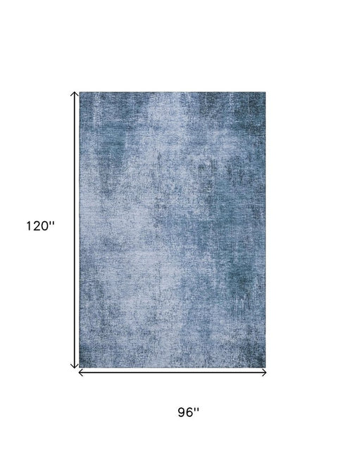 8' X 10' Blue And Sky Blue Abstract Washable Area Rug With UV Protection