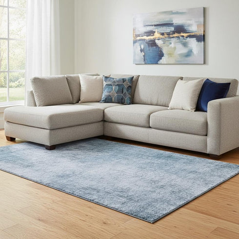 8' X 10' Blue And Sky Blue Abstract Washable Area Rug With UV Protection