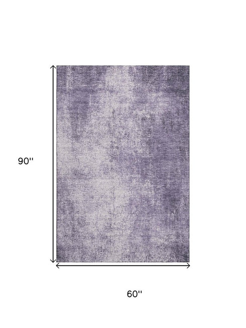 5' X 8' Lavender And Gray Abstract Washable Area Rug With UV Protection