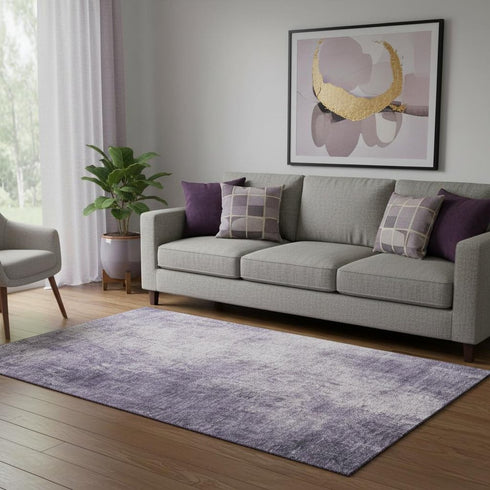 5' X 8' Lavender And Gray Abstract Washable Area Rug With UV Protection