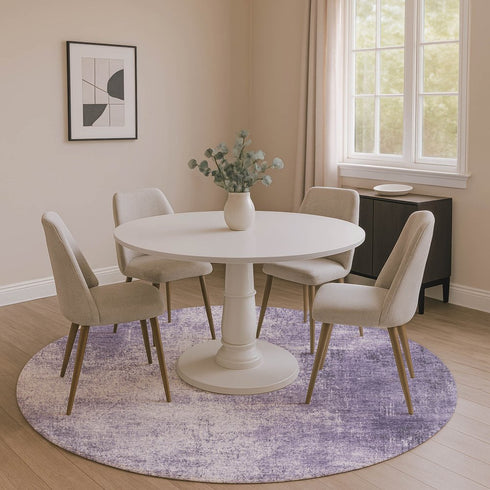 8' Lavender And Gray Abstract Washable Round Rug With UV Protection