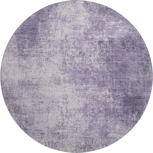 8' Lavender And Gray Abstract Washable Round Rug With UV Protection