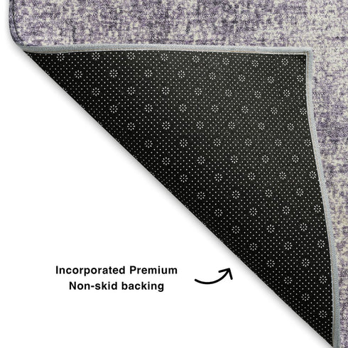 8' Lavender And Gray Abstract Washable Round Rug With UV Protection