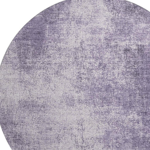 8' Lavender And Gray Abstract Washable Round Rug With UV Protection