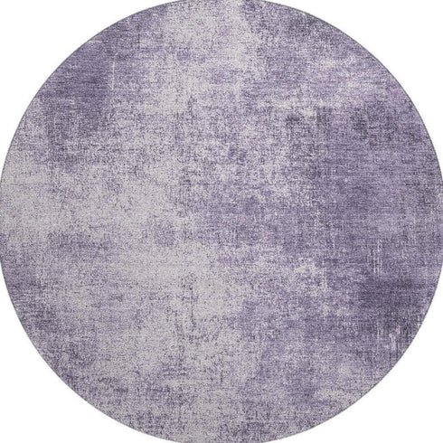 8' Lavender And Gray Abstract Washable Round Rug With UV Protection