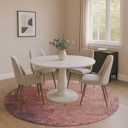 8' Coral And Burgundy Abstract Washable Round Rug With UV Protection