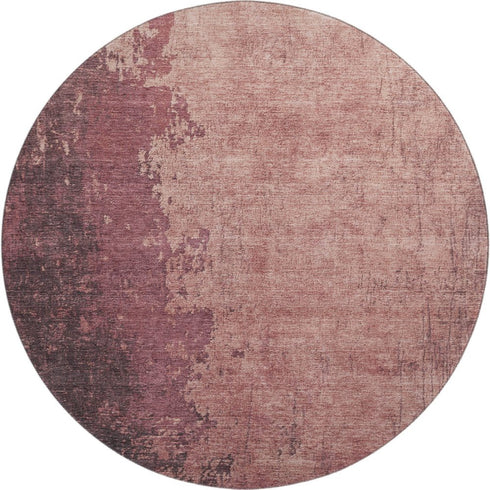 8' Coral And Burgundy Abstract Washable Round Rug With UV Protection