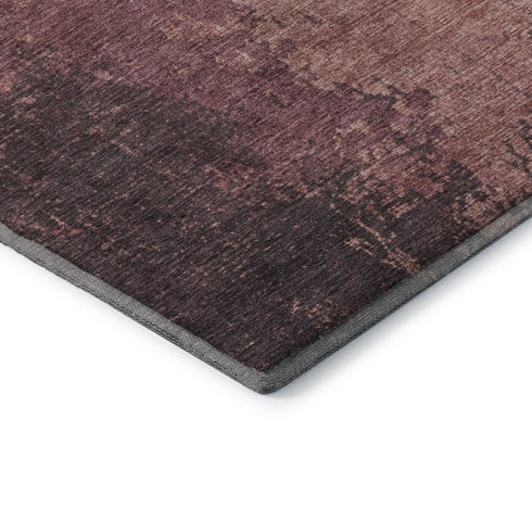 8' Coral And Burgundy Abstract Washable Round Rug With UV Protection