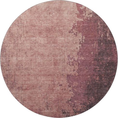 8' Coral And Burgundy Abstract Washable Round Rug With UV Protection