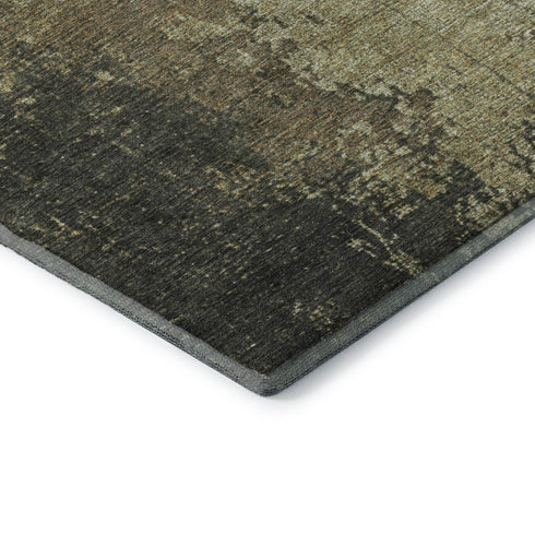 8' X 10' Olive Green And Brown Abstract Washable Area Rug With UV Protection
