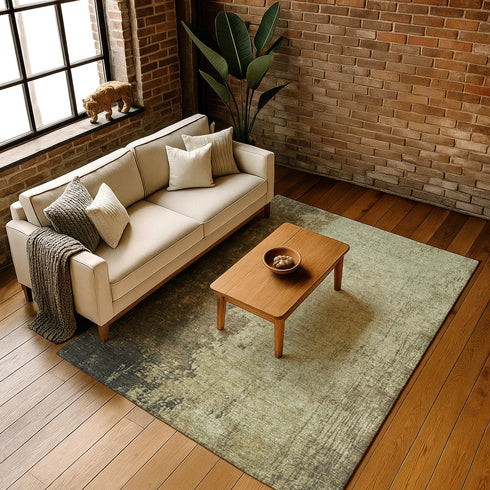 8' X 10' Olive Green And Brown Abstract Washable Area Rug With UV Protection