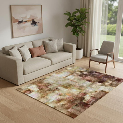 5' X 8' Rust And Copper Abstract Washable Area Rug With UV Protection