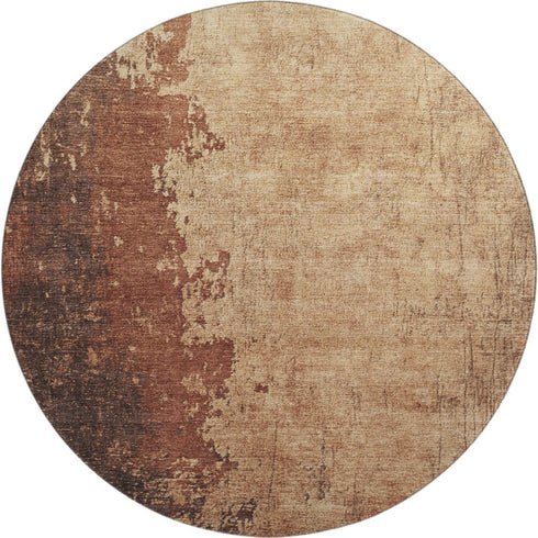 8' Rust And Copper Abstract Washable Round Rug With UV Protection