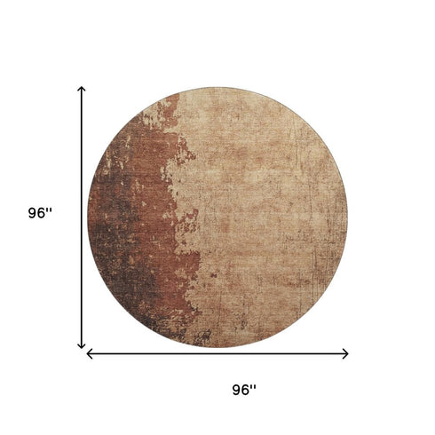 8' Rust And Copper Abstract Washable Round Rug With UV Protection