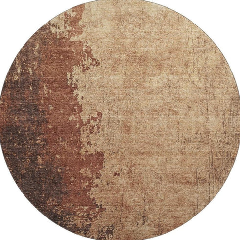 8' Rust And Copper Abstract Washable Round Rug With UV Protection