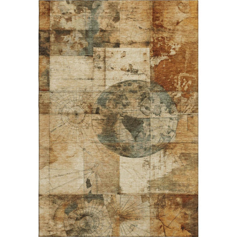 5' X 8' Beige Gray And Rust Geometric Washable Area Rug With UV Protection