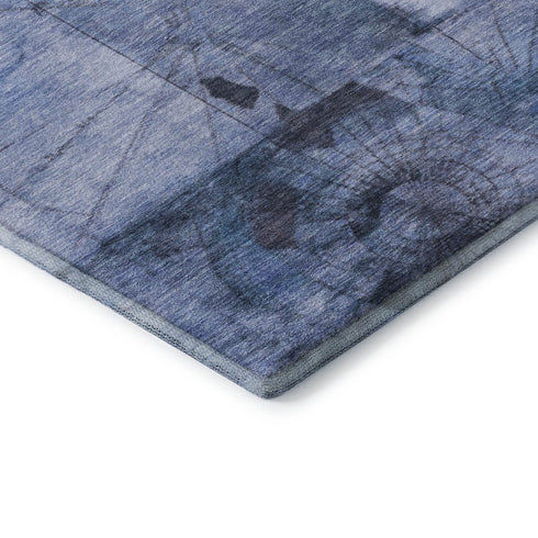 5' X 8' Blue And Gray Geometric Washable Area Rug With UV Protection