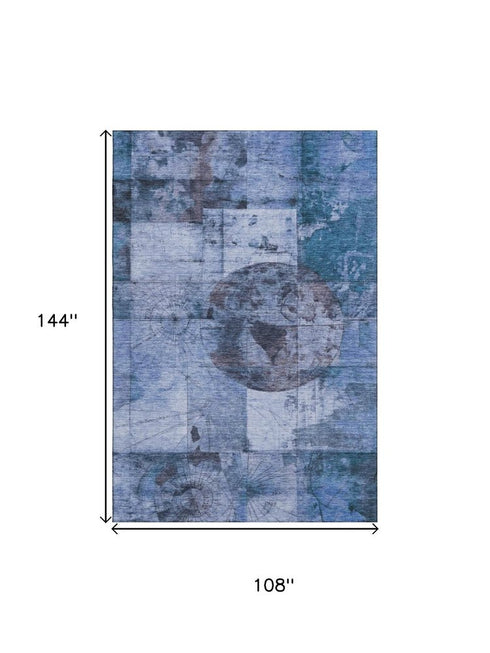 9' X 12' Blue And Gray Geometric Washable Area Rug With UV Protection