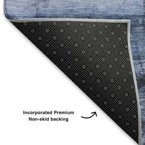 9' X 12' Blue And Gray Geometric Washable Area Rug With UV Protection