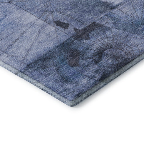 9' X 12' Blue And Gray Geometric Washable Area Rug With UV Protection