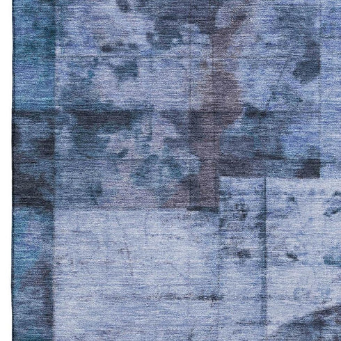 9' X 12' Blue And Gray Geometric Washable Area Rug With UV Protection