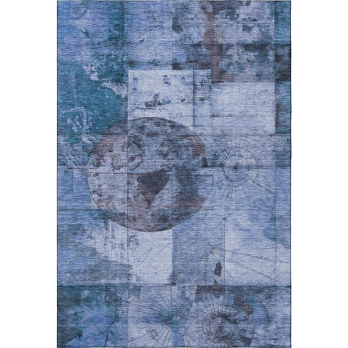 9' X 12' Blue And Gray Geometric Washable Area Rug With UV Protection