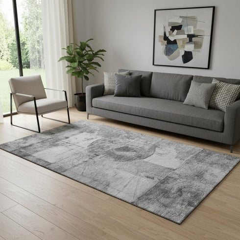 5' X 8' Gray And Silver Geometric Washable Area Rug With UV Protection