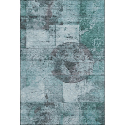 8' X 10' Teal And Gray Geometric Washable Area Rug With UV Protection