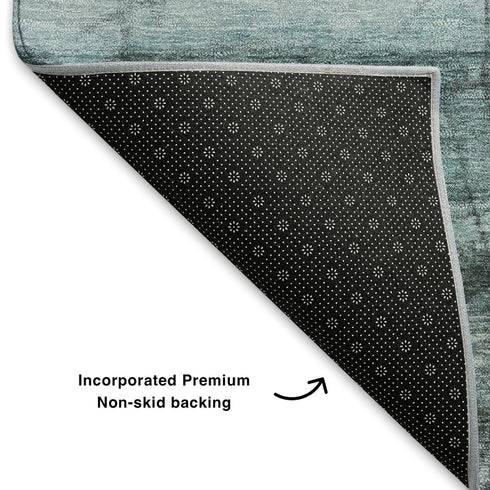 8' X 10' Teal And Gray Geometric Washable Area Rug With UV Protection