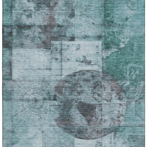 8' X 10' Teal And Gray Geometric Washable Area Rug With UV Protection