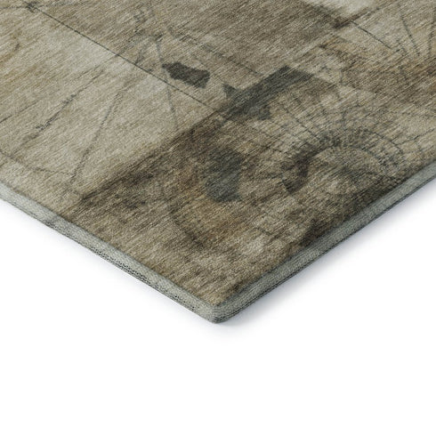 8' X 10' Taupe Gray And Beige Geometric Washable Area Rug With UV Protection